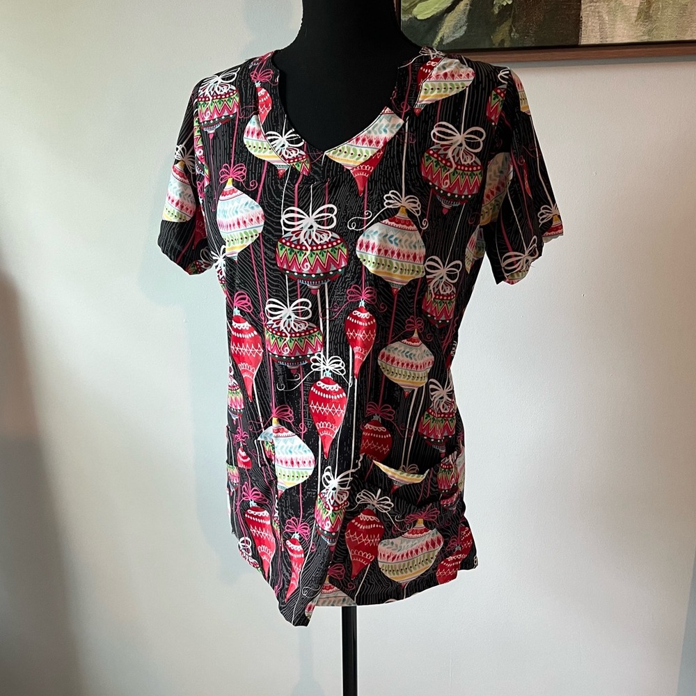 XS Christmas Ornament Scrub Top
